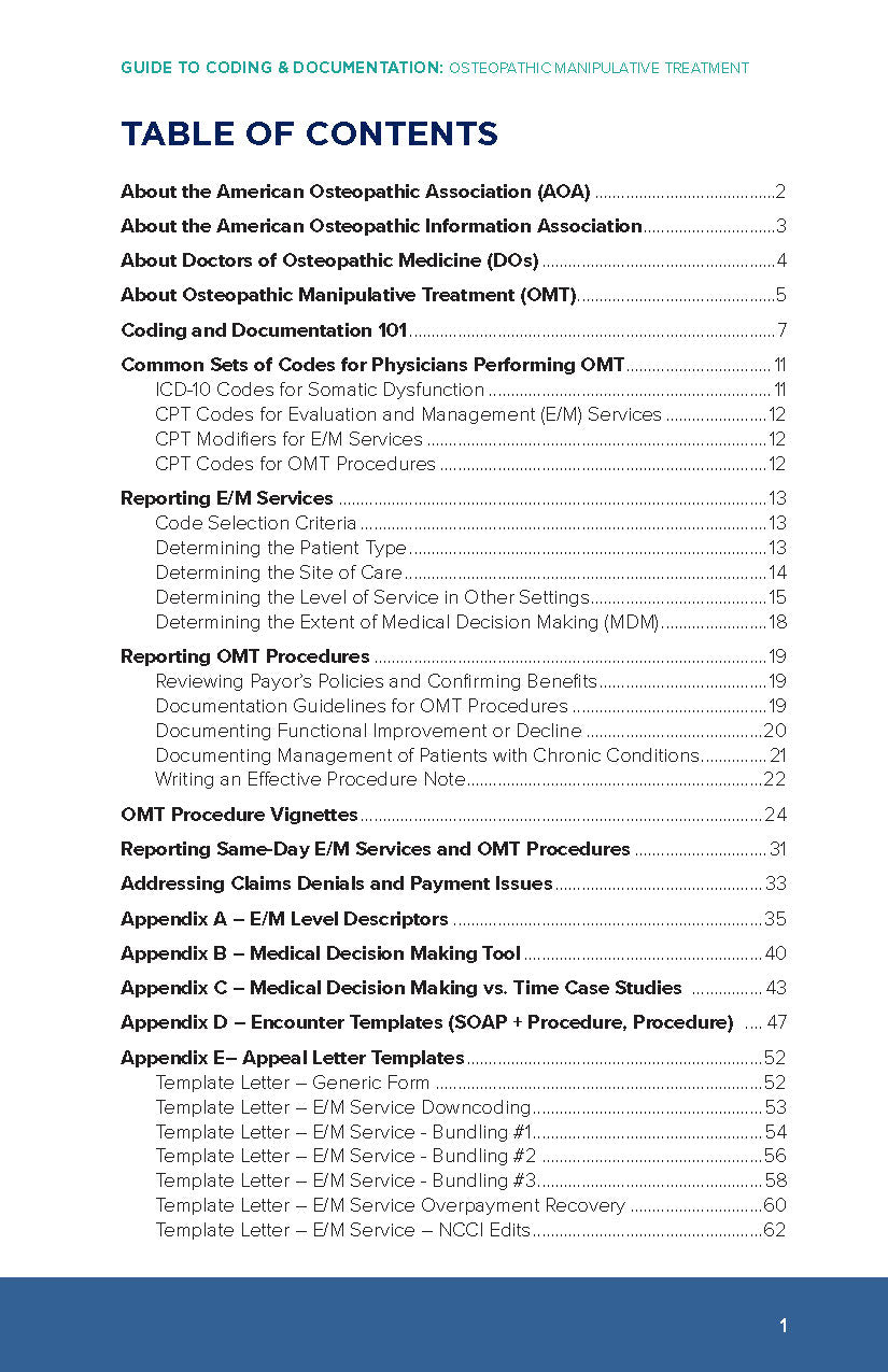 Guide to Coding & Documentation Osteopathic Manipulative Treatment